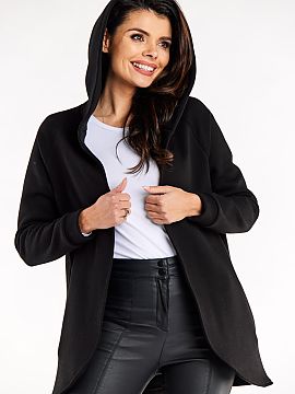 Bluză Infinite You  Hanorac larg descheiat, cu glugă și mâneci lungi, cu partea din față rotunjită în partea de jos.