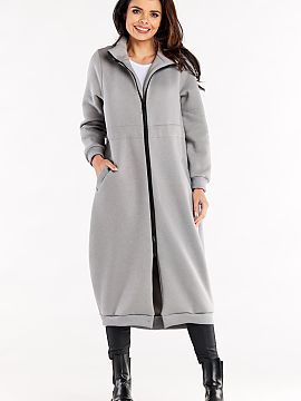 Bluză Infinite You  Hanorac lung cu fermoar, mâneci lungi și guler înalt. Hanoracul are buzunare glisante. Puloverul are un tunel în talie cu cordon de str�