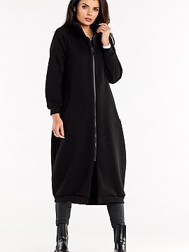 Bluză Infinite You  Hanorac lung cu fermoar, mâneci lungi și guler înalt. Hanoracul are buzunare glisante. Puloverul are un tunel în talie cu cordon de str