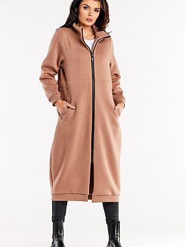 Bluză Infinite You  Hanorac lung cu fermoar, mâneci lungi și guler înalt. Hanoracul are buzunare glisante. Puloverul are un tunel în talie cu cordon de str�