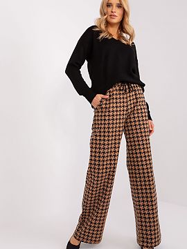 Pantaloni de damă Lakerta  Pantaloni din material textil cu talie înaltă, în stil casual, cu cravată în talie și buzunare glisante. Pantaloni cu picioare largi, 