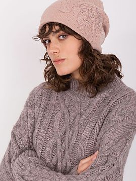 Şapcă AT  Pălărie caldă de iarnă pentru femei din cașmir cu aplicații decorative din pietre de ras.