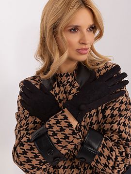 Mănuşi AT  Mănuși elegante pentru femei din material izolator cu model geometric decorativ. Butoane decorative acoperite la încheieturi. Degetul ar�