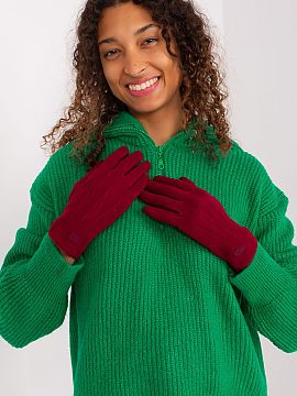 Mănuşi AT  Mănuși elegante pentru doamne, din material izolat neted. Petice decorative la încheieturi. Degetul arătător cu floare brodată, care v