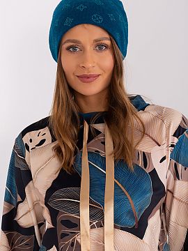 Şapcă AT  Pălărie caldă de iarnă pentru femei din cașmir cu aplicații decorative din pietre de ras.