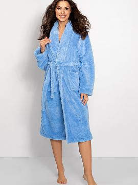 Cămaşă de noapte Momenti Per Me  Halat cald pentru femei, din material moale la atingere. Halat de baie cu mânecă lungă, cu buzunare glisante și curea cu cravată.