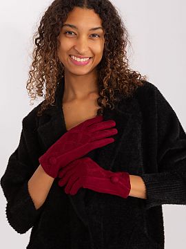 Mănuşi AT  Mănuși elegante pentru femei din material izolator cu model geometric decorativ. Butoane decorative acoperite la încheieturi. Degetul ar�