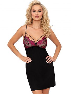 Cămaşă de noapte Donna  Chemisele seducătoare și sofisticată Candy II. Curelele subțiri, reglabile, duc la un sutien din plasă neagră. Ornamentele brodate, bi