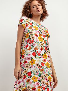 Rochie de zi Tessita  Această rochie din viscoză cu model este alegerea perfectă pentru femeile care apreciază stilul și eleganța. Croiala sa clasică o fac