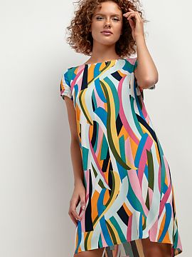 Rochie de zi Tessita  Această rochie din viscoză cu model este alegerea perfectă pentru femeile care apreciază stilul și eleganța. Croiala sa clasică o fac