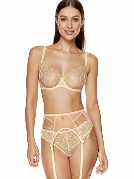 Portjartier Gorteks  Jartieră din tul și broderie colorată cu model floral. Închidere cu cârlig și buclă pe trei rânduri și curele confortabile, reglabi