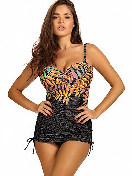 Costum de baie din două piese Barontex  Acest costum de baie tankini din două piese combină stilul cu confortul. Chemise-ul cu model și cupe căptușite, fără armătură, ofer