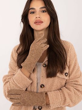 Mănuşi AT  Mănuși elegante pentru femei din țesătură izolată cu model geometric decorativ. Deget arătător cu floare brodată, care vă permite 