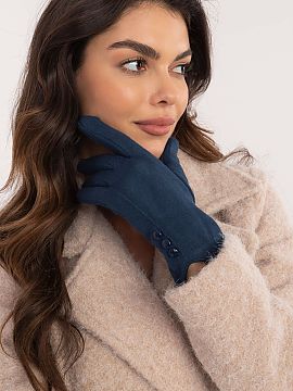 Mănuşi AT  Mănuși elegante pentru femei din țesătură netedă izolată. Nasturi decorativi la încheieturi. Deget arătător cu floare brodată, ca