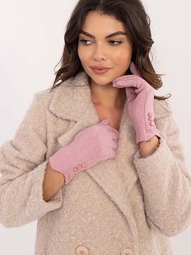 Mănuşi AT  Mănuși elegante de damă dintr-un material neted și termoizolant. Butoni decorativi la încheieturi. Degetul arătător cu o floare broda