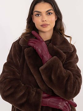 Mănuşi AT  Mănuși elegante de damă din material călduros combinate cu piele ecologică. Degetul arătător cu floare brodată, permițând utilizar