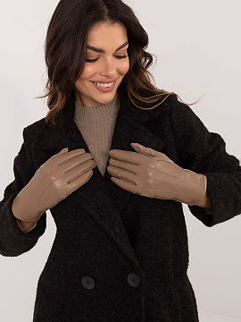 Mănuşi AT  Mănuși elegante de damă din material călduros combinate cu piele ecologică. Degetul arătător cu floare brodată, permitând utilizare