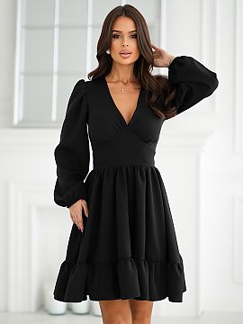 Rochie elegantă Bicotone  Rochie elegantă cu croială deosebită, cu mâneci lungi și volane delicate pe umeri, adăugând un volum subtil și eleganță. Manșetel