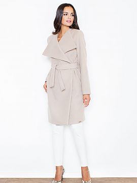 Palton Figl  Palton de toamnă elegant și supradimensionat. Cu revere mari și buzunare la cusături. Se leagă la talie. Fabricat din material fleece. 