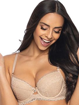 Push-up Mat  Lenjerie seducătoare Milou în bej, clasică, dar sexy. Sutienul push-up este realizat în întregime din dantelă fermecătoare. Marginea 