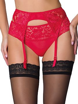 Portjartier Mat  Curea de jartieră sexy de la Hannah. Realizată în întregime din dantelă florală fermecătoare, spatele este decorat cu benzi fine de f