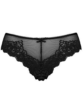 Tanga Mat  Tanga Leyla cu seducție nepământeană. Chiloți din dantelă, transparenți, în negru, care înfășoară sexy farmecele feminine. Buzun