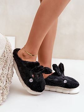 Papuci Step in style  Papuci de damă pufoși cu motivul iepurașului sunt alegerea perfectă pentru zilele reci. Realizați dintr-un material moale și plăcut l