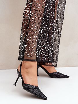 Pantofi cu toc subţire (stiletto) Step in style  Pantofi cu toc stilosi pentru femei, decorati cu particule de brocart care le confera stralucire aparte. Acest model are varfuri ascutite ca