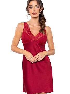 Cămaşă de noapte Donna  Tricou de noapte din satin de mătase, decolteu decorat cu dantelă. Bretele subțiri și reglabile. Lungime până la jumătatea coapsei.
