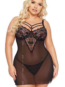 Lenjerie sexy completă SoftLine Collection  Tricou sexy cu inserții din dantelă și benzi decorative este cheia ta secretă către inima persoanei iubite. Decolteul senzual de pe spa