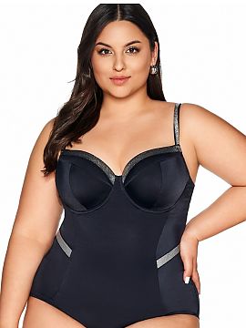 Costum de baie întreg Ava  Costum de baie unic, cu un design clasic și elegant. Decorat cu benzi strălucitoare, cu închidere metalică la spate. Cupe pline, cu bale