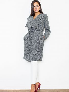 Palton Figl  Palton de toamnă elegant și supradimensionat. Cu revere mari și buzunare la cusături. Se leagă la talie. Fabricat din material fleece. 