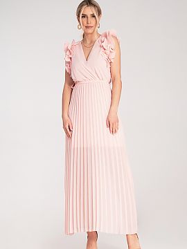 Rochie elegantă Figl  Rochie maxi cu decolteu înfășurat și cu volane decorative duble pe umeri. În talie este cusut elastic și o curea de material pentru le