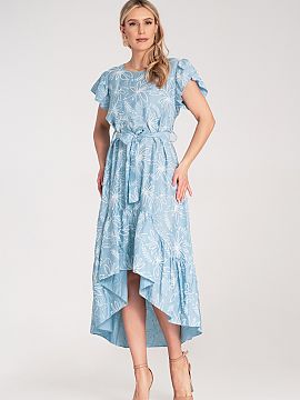 Rochie de zi Figl  Rochie midi realizată dintr-un material ușor. Pe întreaga suprafață, este imprimat un model floral cu o textură bombată și cauciucat