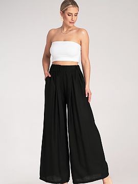 Pantaloni de damă Figl  Pantaloni largi și lejeri cu pliuri, confecționați dintr-un material ușor și respirabil. Model cu talie înaltă și elastică, cu tali