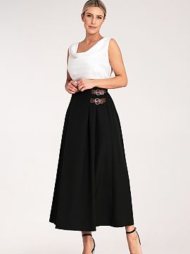 Fustă Figl  Fusta midi eleganta. Model cu pliuri subtile și curele laterale elegante cu cataramă.