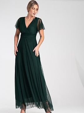 Rochie lungă Figl  Rochie midi din plasă cu mâneci scurte tip fluture. Model cu cupe încorporate și decolteu în formă de inimă. Partea de jos evazată c