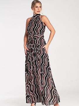 Rochie de zi Figl  Rochie maxi cu umerii goi. Complet plisată, legată la gât, cu căptușeală. În talie curea suplimentară.
