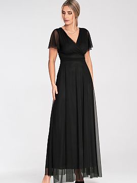 Rochie lungă Figl  Rochie midi din plasă cu mâneci scurte tip fluture. Model cu cupe încorporate și decolteu în formă de inimă. Partea de jos cloșată,