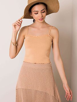 Top Rue Paris  Top minimalist cu bretele realizat din material striat este un must-have în garderoba casual. Textura netedă și decolteul dreptunghiular 