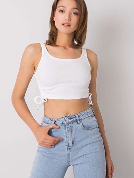 Top Rue Paris  Crop top cu bretele din material cu dungi este o propunere la modă și confortabilă în stil casual. Modelul neted și decolteul rotund cl