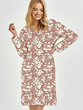 Cămaşă de noapte Taro  Cămașă de noapte până la genunchi, confecționată dintr-un material moale cu un imprimeu delicat. Model cu mâneci lungi și croială 