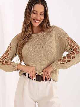 sweter Italy Moda  Un pulover elegant pentru femei de lungime standard, fabricat dintr-o vâscoză de înaltă calitate cu adaos de fir metalizat, care strălu