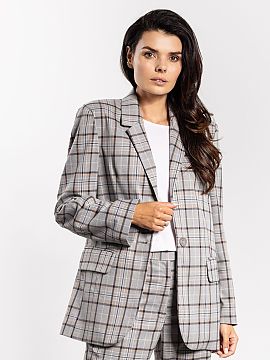 Sacou awama  O sacou elegant de damă în carouri cu croială lejeră oversize combină confortul cu stilul atemporal. Gulerul clasic cu rever și închi