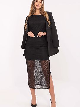 spódnica Rue Paris  Fusta midi din dantelă elegantă, menținută într-un stil elegant și feminin. Realizată dintr-un material de înaltă calitate, nylon c