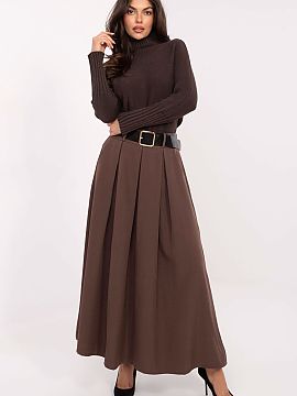 Fustă lungă Italy Moda  Fustă elegantă și feminină, lungă, clos, maxi, cu volane pe partea din față, combinând confortul purtării cu un stil clasic potrivi