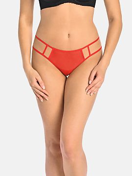 Stringi Teyli  Chiloti de damă realizați dintr-o rețea transparentă și benzi elastice subțiri de culoare roșie. Benzile elastice subțiri rulează d