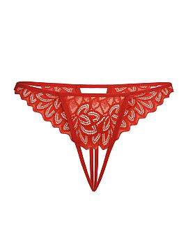 Tanga Teyli  Chiloti eleganti de dama de culoare rosie sunt o combinatie intre benzi designer si dantela delicata. Motivul unic de plante le confera subt