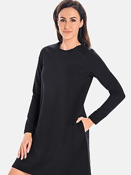 rochie de zi Teyli  Rochie de damă din bumbac de culoare neagră. Rochia în compoziția sa, pe lângă bumbac, are insert de fir elastic de Lycra, datorită c