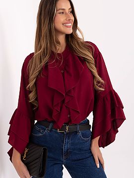 cămașă cu mânecă lungă Rue Paris  O cămașă elegantă de damă fără guler, confecționată din viscoză de înaltă calitate, este o alegere excelentă atât pentru ziua 